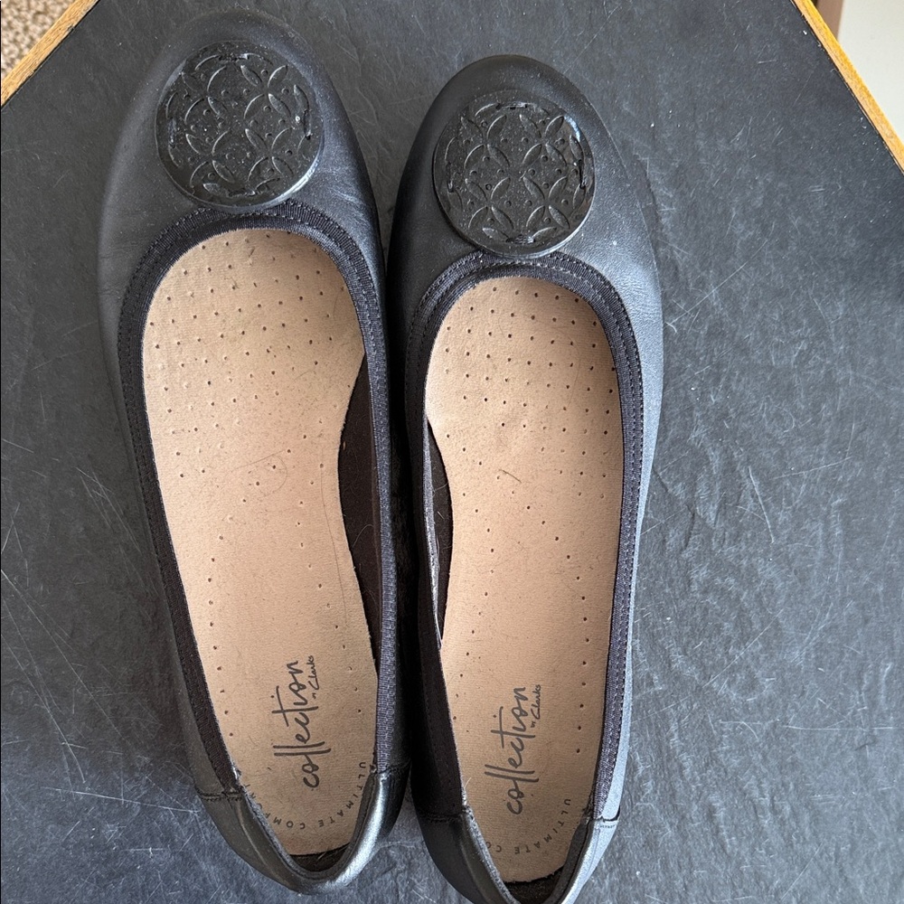 Collection by Clarks Black Flats with Textured Detail